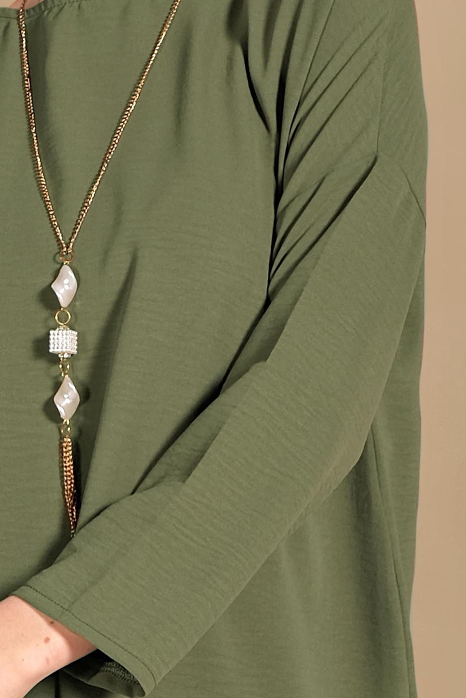 Tesettür giyim HAKİ SALAŞ BLUZ 80001