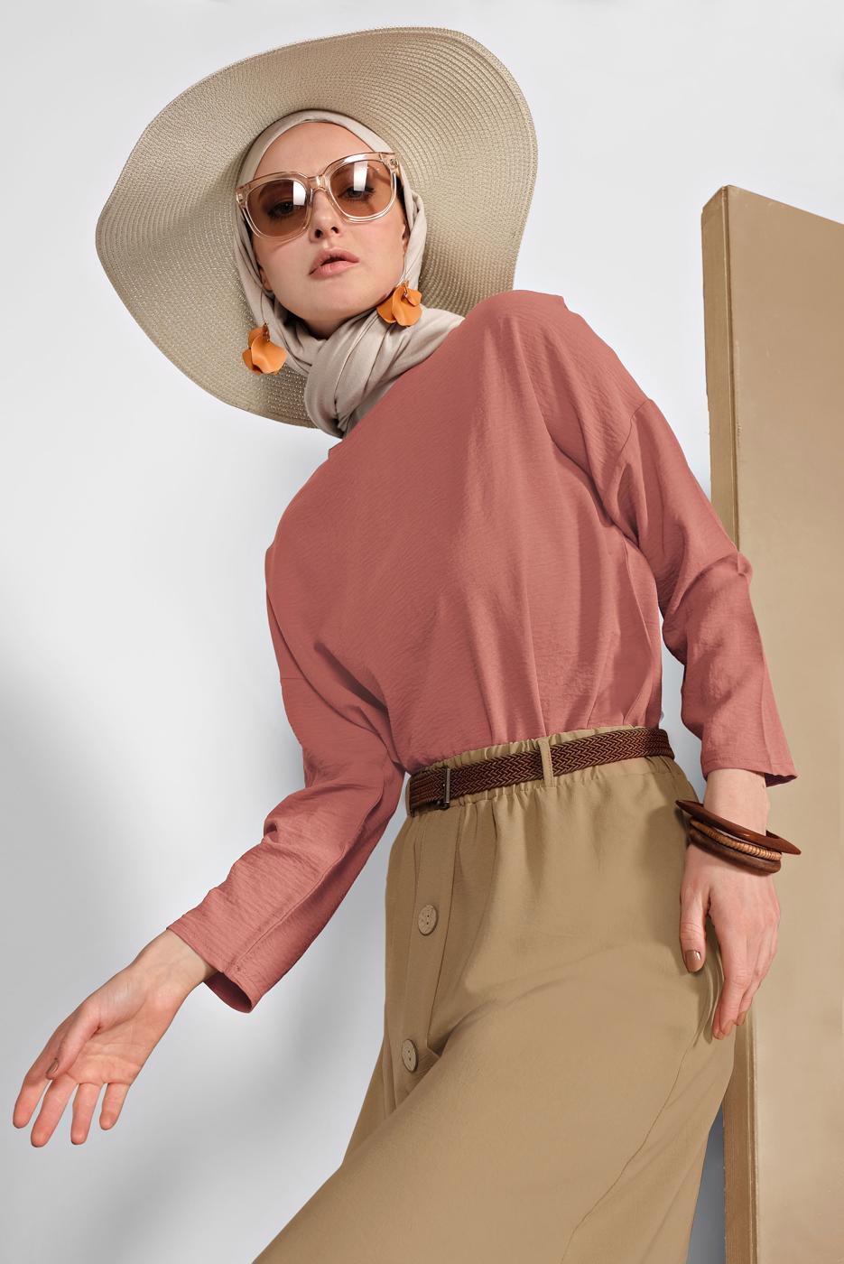 Tesettür giyim KAHVE SALAŞ BLUZ 80001