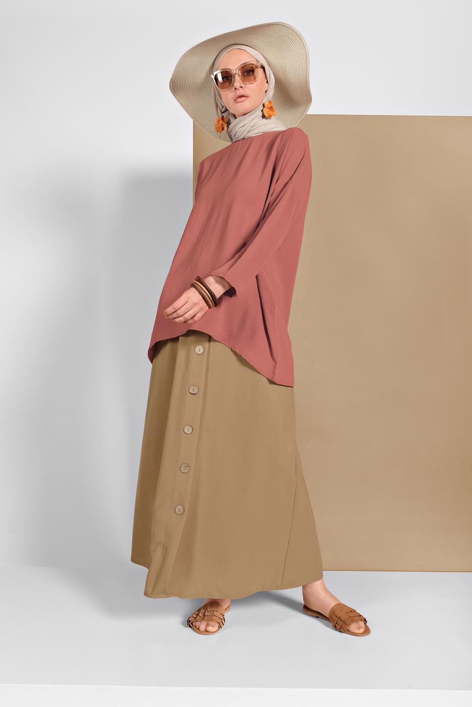 Tesettür giyim KAHVE SALAŞ BLUZ 80001