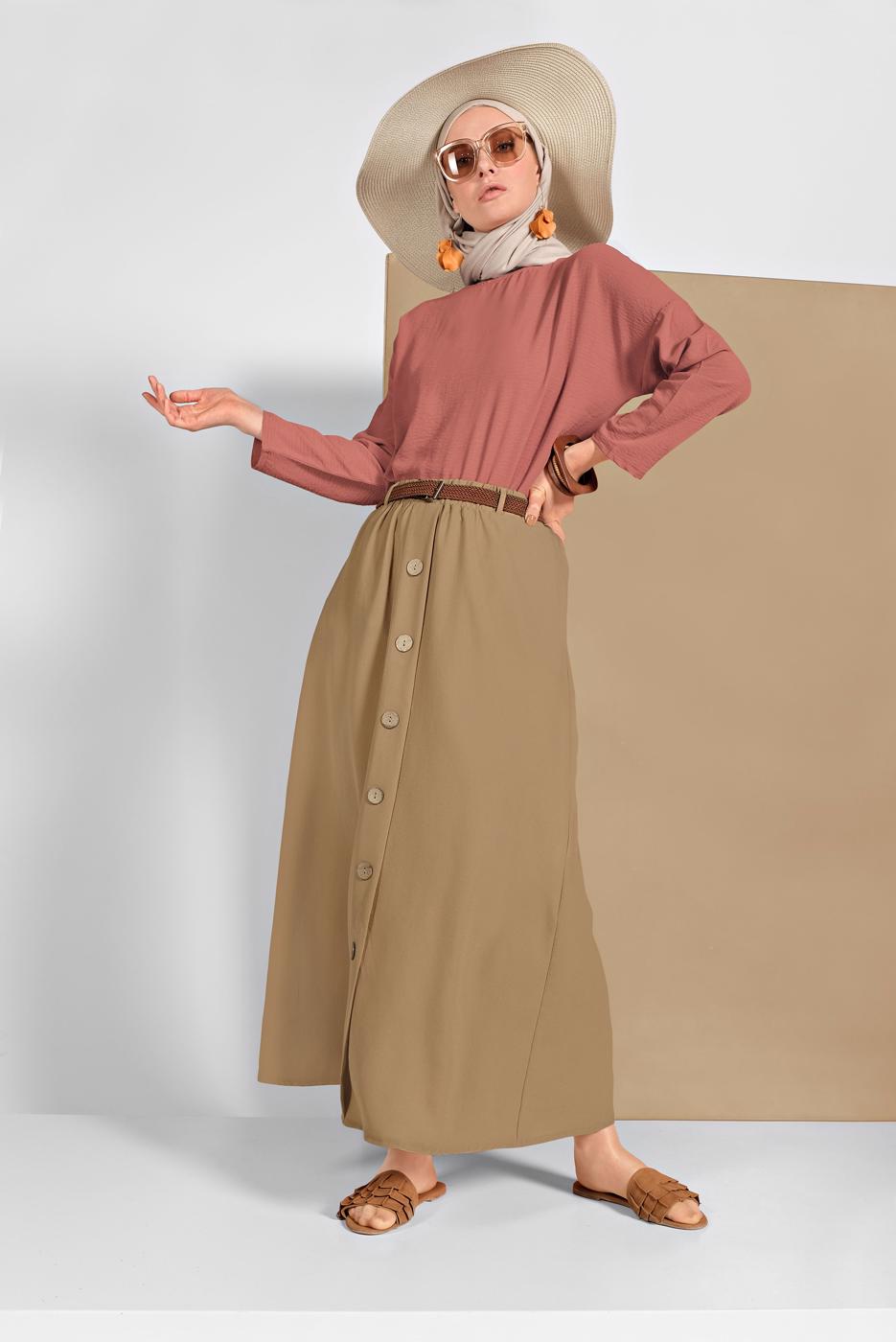 Tesettür giyim KAHVE SALAŞ BLUZ 80001
