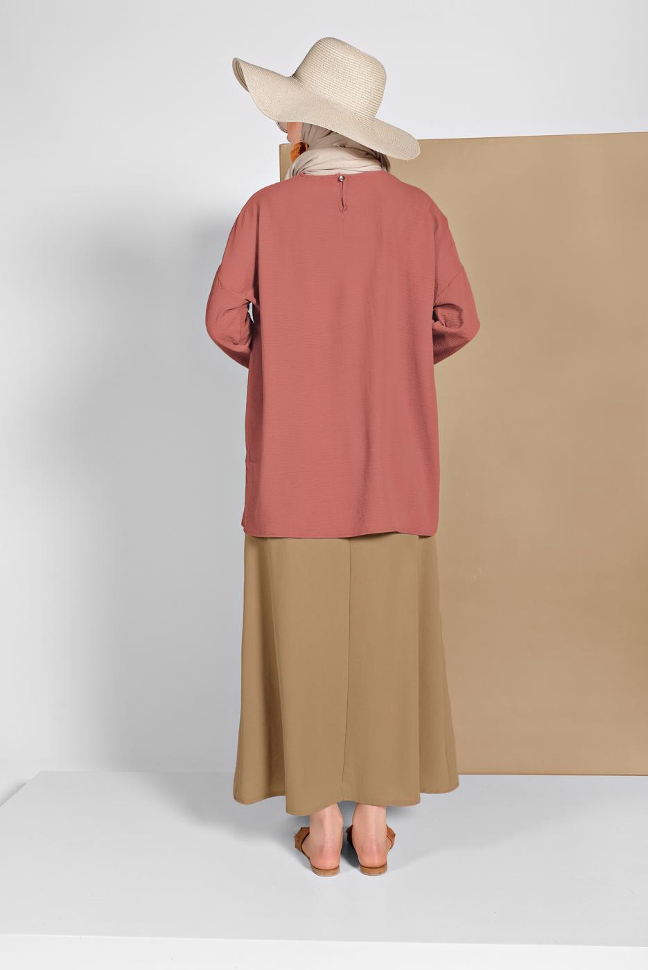 Tesettür giyim KAHVE SALAŞ BLUZ 80001