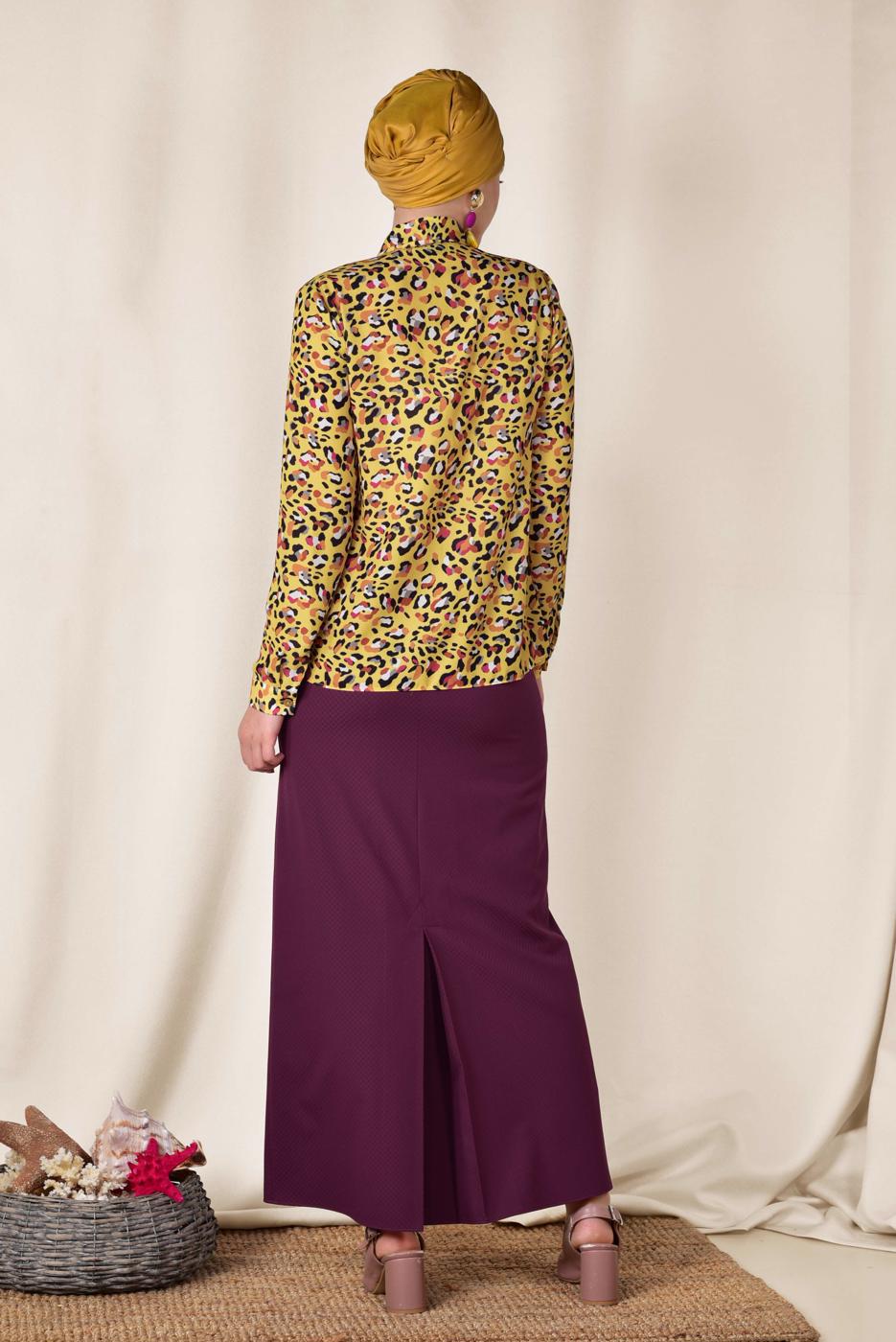 Tesettür giyim SARI ALVİNA MİX DESENLİ FİYONK YAKA BLUZ 4083