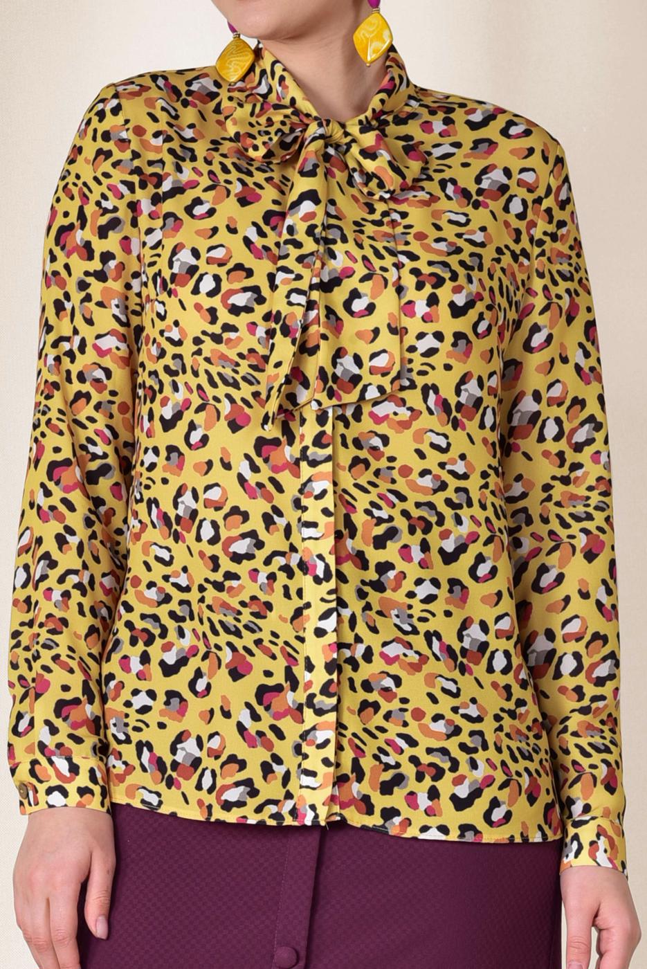 Tesettür giyim SARI ALVİNA MİX DESENLİ FİYONK YAKA BLUZ 4083