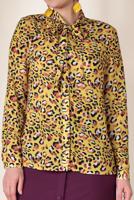 Tesettür giyim SARI ALVİNA MİX DESENLİ FİYONK YAKA BLUZ 4083