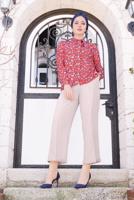 Hijab clothing CORAL ALVINA MIXED PATTERN BOW-NECK BLOUSE 4083