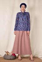 Tesettür giyim LACİVERT ALVİNA MİX DESENLİ FİYONK YAKA BLUZ 4083