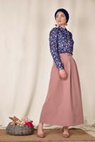 Tesettür giyim LACİVERT ALVİNA MİX DESENLİ FİYONK YAKA BLUZ 4083