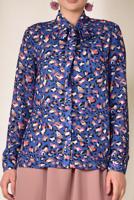 Tesettür giyim LACİVERT ALVİNA MİX DESENLİ FİYONK YAKA BLUZ 4083