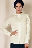Tesettür giyim KREM ALVİNA GİZLİ DÜĞMELİ KLASİK BLUZ 4093