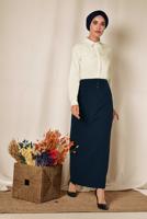 Tesettür giyim KREM ALVİNA GİZLİ DÜĞMELİ KLASİK BLUZ 4093