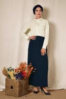 Tesettür giyim KREM ALVİNA GİZLİ DÜĞMELİ KLASİK BLUZ 4093