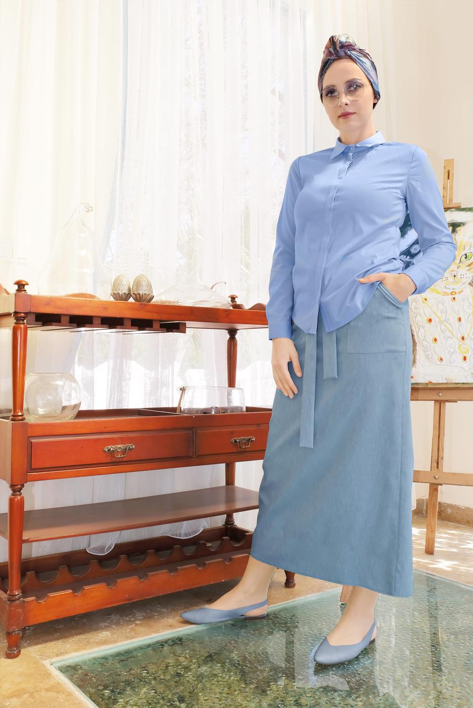 Hijab clothing BLUE ALVINA CLASSIC HIDDEN BUTTONED BLOUSE 4093