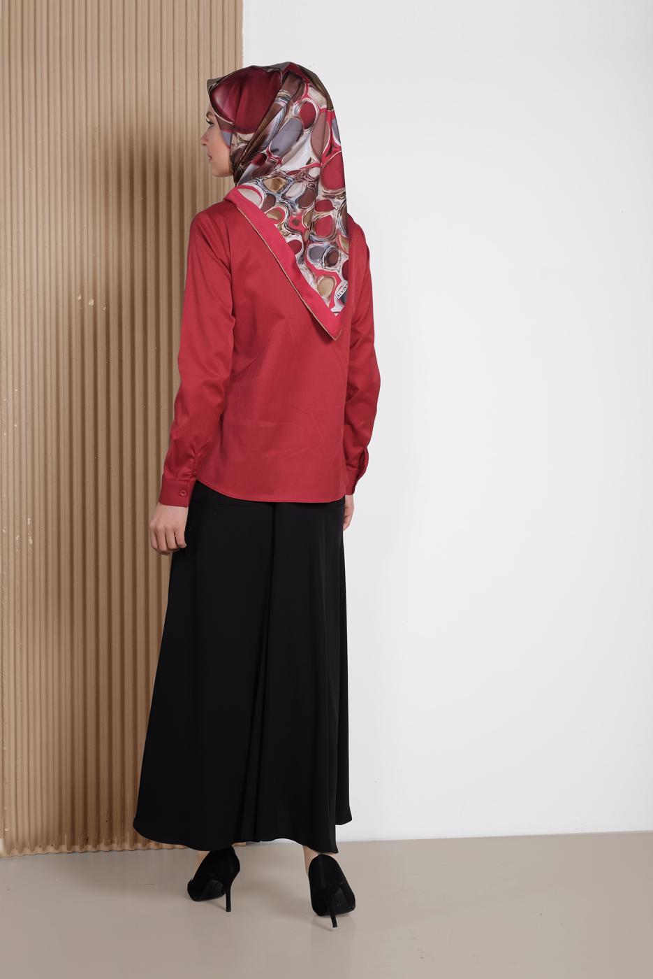 Tesettür giyim BORDO ALVİNA GİZLİ DÜĞMELİ KLASİK BLUZ 4093