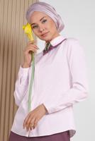Tesettür giyim PEMBE ALVİNA GİZLİ DÜĞMELİ KLASİK BLUZ 4093