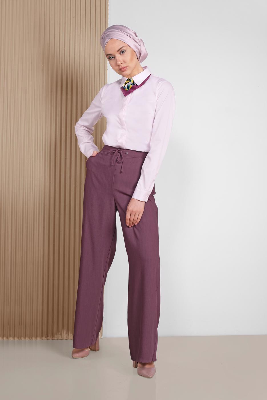 Tesettür giyim PEMBE ALVİNA GİZLİ DÜĞMELİ KLASİK BLUZ 4093