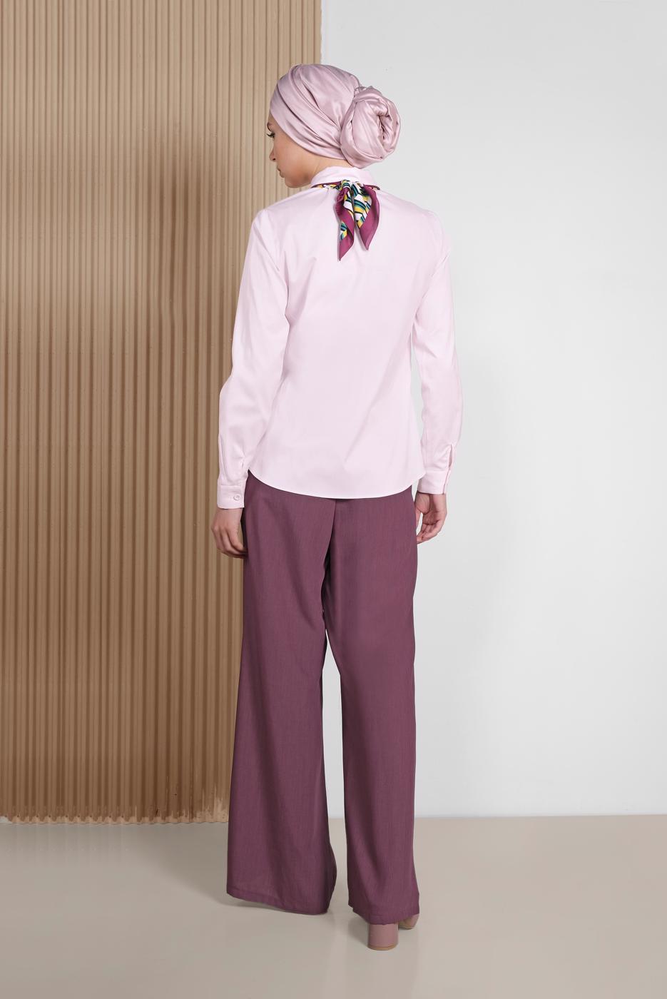Tesettür giyim PEMBE ALVİNA GİZLİ DÜĞMELİ KLASİK BLUZ 4093