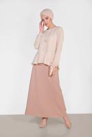 Tesettür giyim BEJ ALVİNA KOL KISMI BAĞCIKLI BLUZ 4190