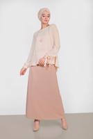 Tesettür giyim BEJ ALVİNA KOL KISMI BAĞCIKLI BLUZ 4190