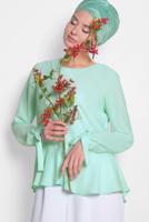 Tesettür giyim YEŞİL ALVİNA KOL KISMI BAĞCIKLI BLUZ 4190