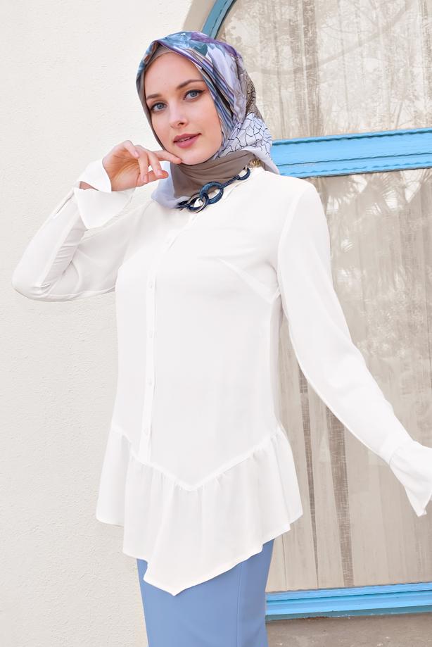 Hijab clothing CREAM ALVINA FLOUNCED-HEM BLOUSE 4234  - TRENDTESETTÜR