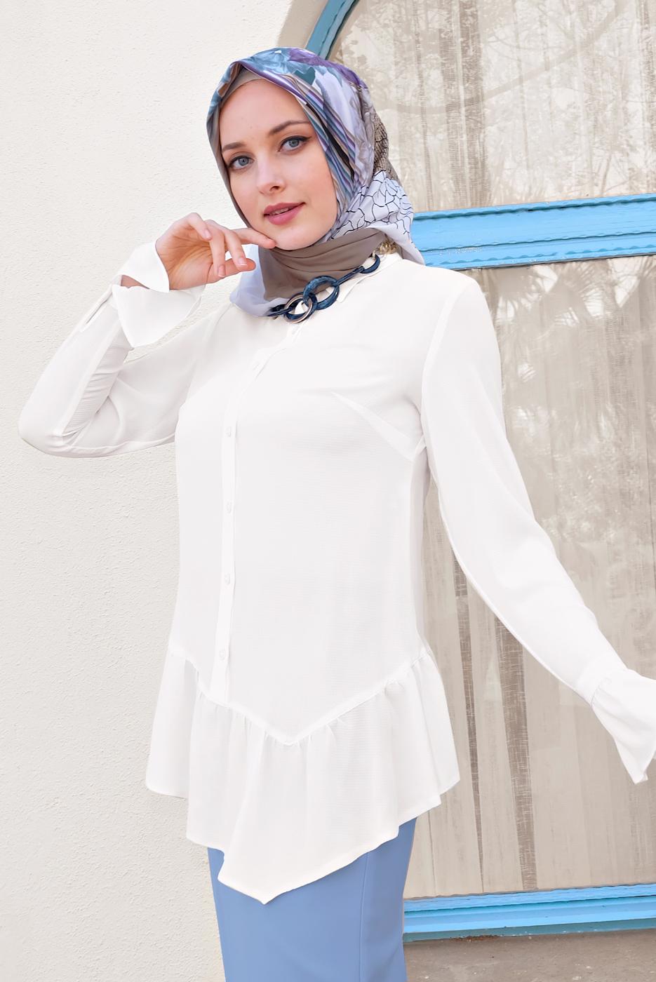 Hijab clothing CREAM ALVINA FLOUNCED-HEM BLOUSE 4234 