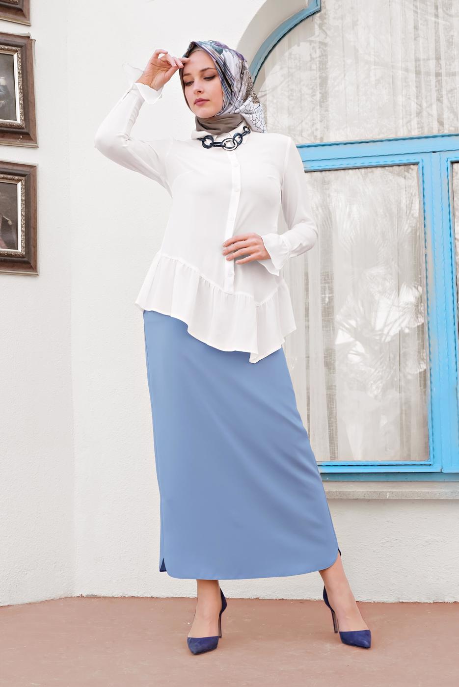 Hijab clothing CREAM ALVINA FLOUNCED-HEM BLOUSE 4234 