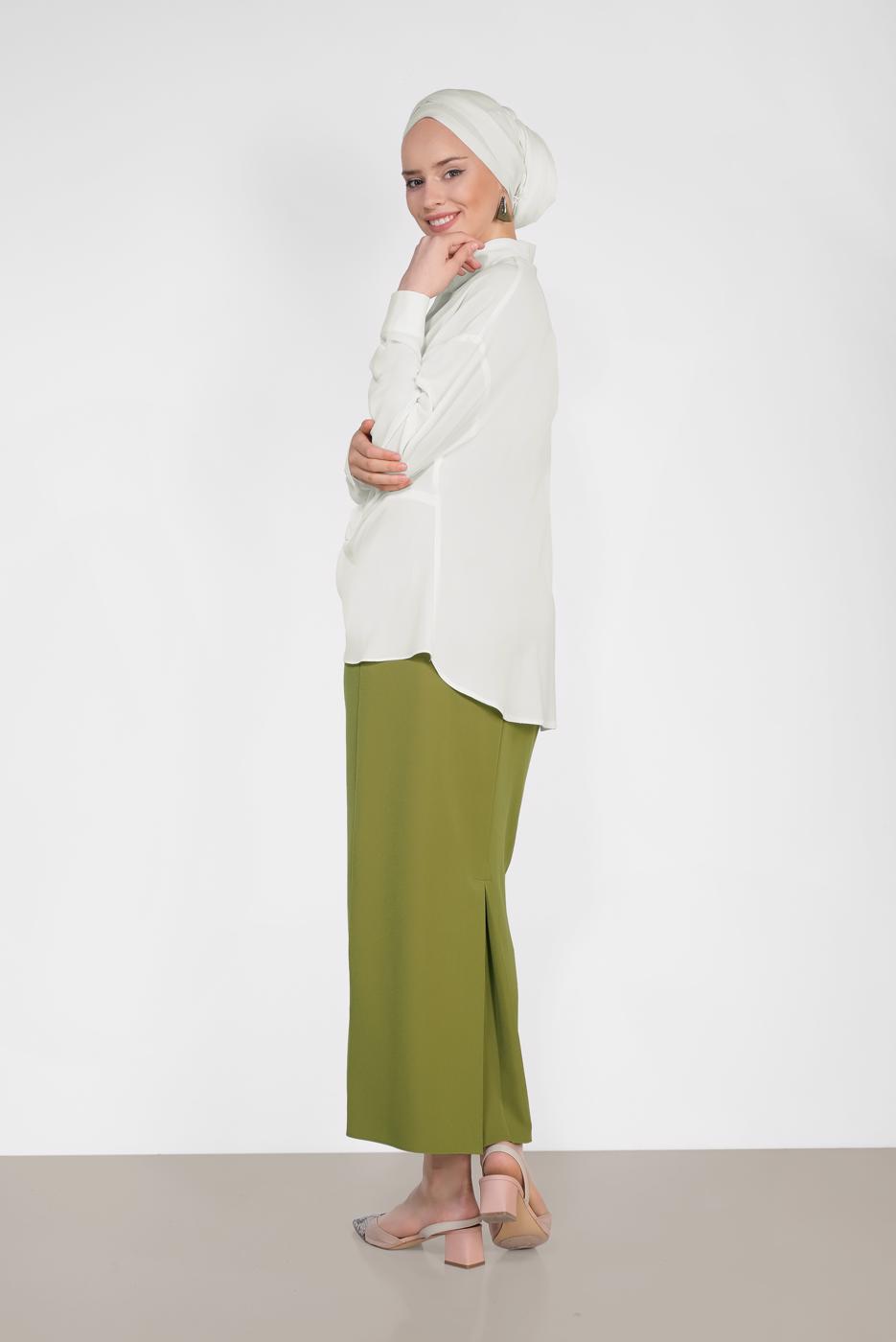 Tesettür giyim KREM ALVİNA ÖNDEN BÜZGÜLÜ BLUZ 4281