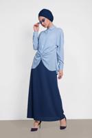 Tesettür giyim MAVİ ALVİNA ÖNDEN BÜZGÜLÜ BLUZ 4281