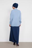 Tesettür giyim MAVİ ALVİNA ÖNDEN BÜZGÜLÜ BLUZ 4281