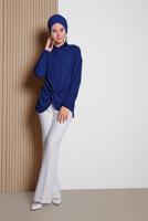 Tesettür giyim LACİVERT ALVİNA ÖNDEN BÜZGÜLÜ BLUZ 4281