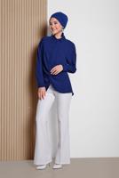 Tesettür giyim LACİVERT ALVİNA ÖNDEN BÜZGÜLÜ BLUZ 4281