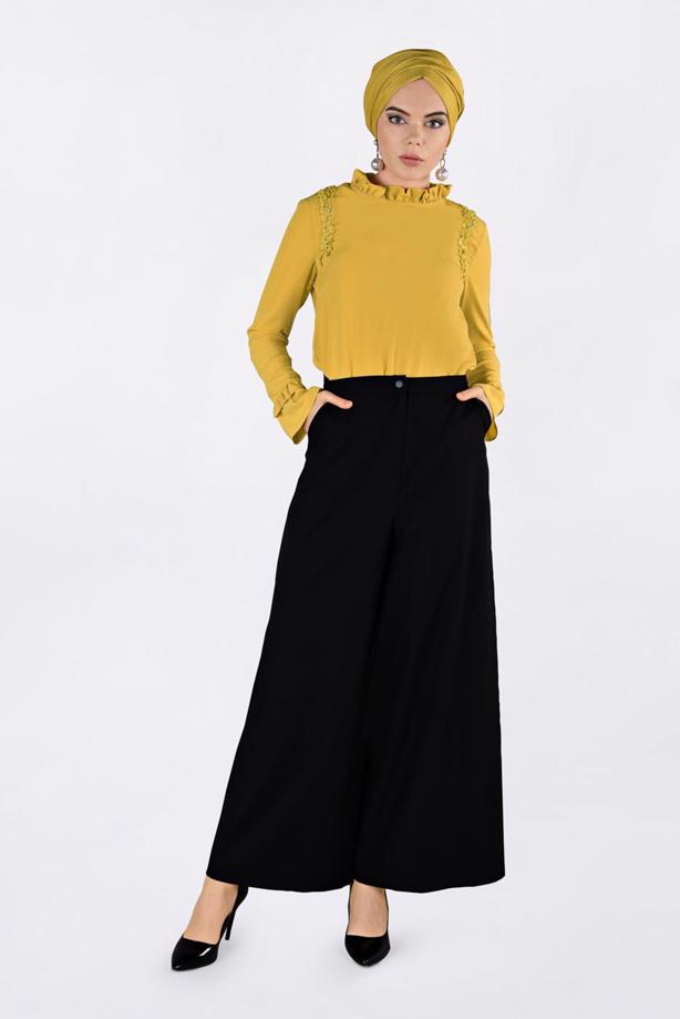 Hijab clothing ORANGE ALVINA EMBROIDERED RUFFLED COLLAR BLOUSE T 4336   - TRENDTESETTÜR