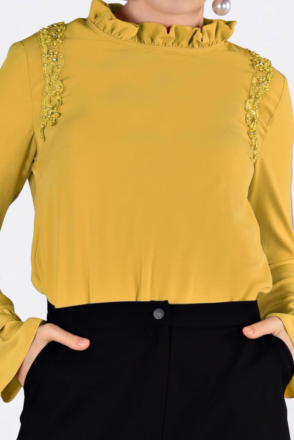 Hijab clothing ORANGE ALVINA EMBROIDERED RUFFLED COLLAR BLOUSE T 4336  