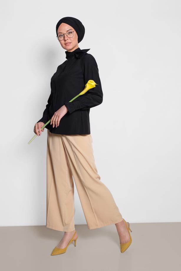 Tesettür giyim SİYAH ALVİNA FİYONK YAKA BLUZ 4372 - TRENDTESETTÜR
