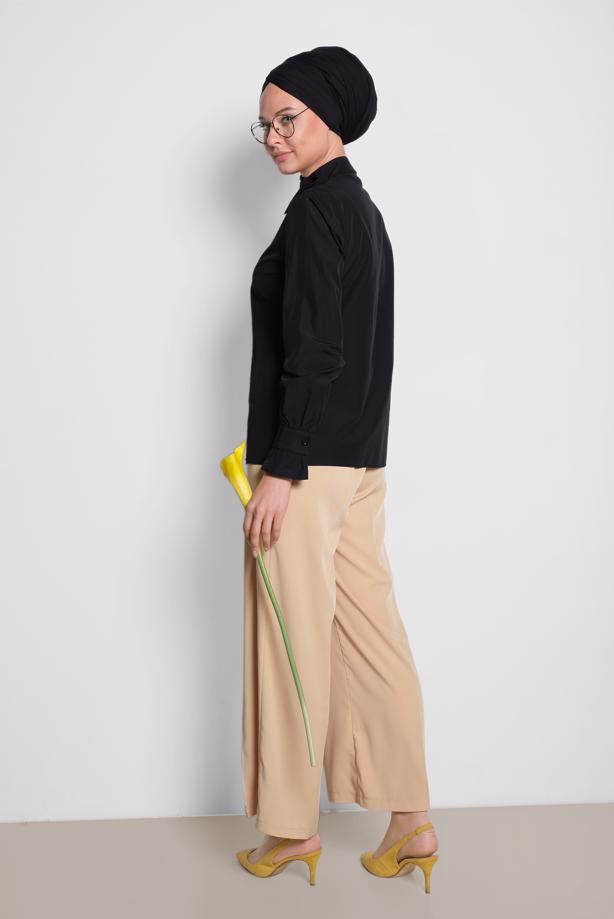 Tesettür giyim SİYAH ALVİNA FİYONK YAKA BLUZ 4372 - TRENDTESETTÜR