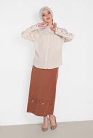 Tesettür giyim BEJ ALVİNA KOL DETAYLI BLUZ 4431