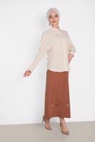 Tesettür giyim BEJ ALVİNA KOL DETAYLI BLUZ 4431