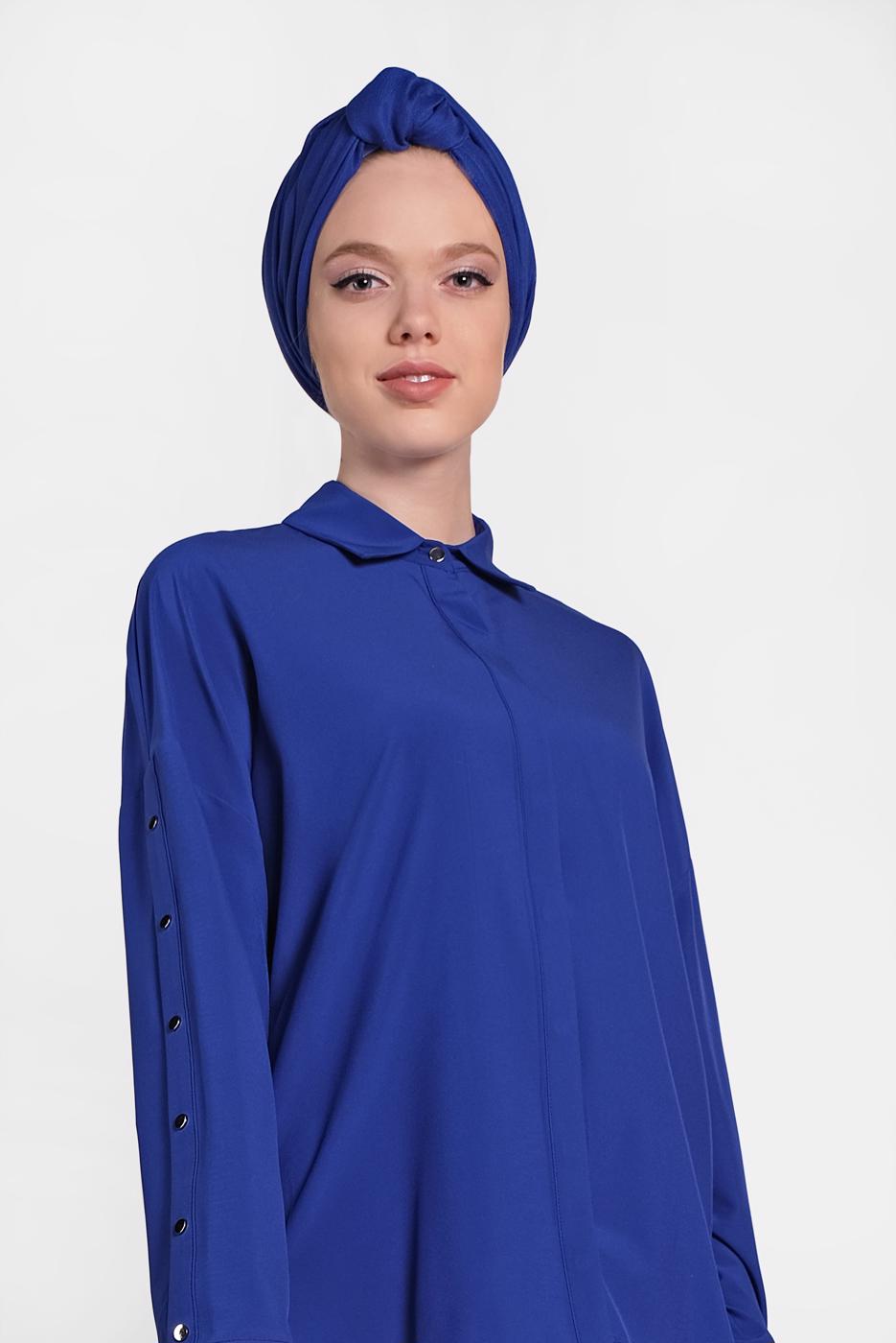 Tesettür giyim LACİVERT ALVİNA KOL DETAYLI BLUZ 4431