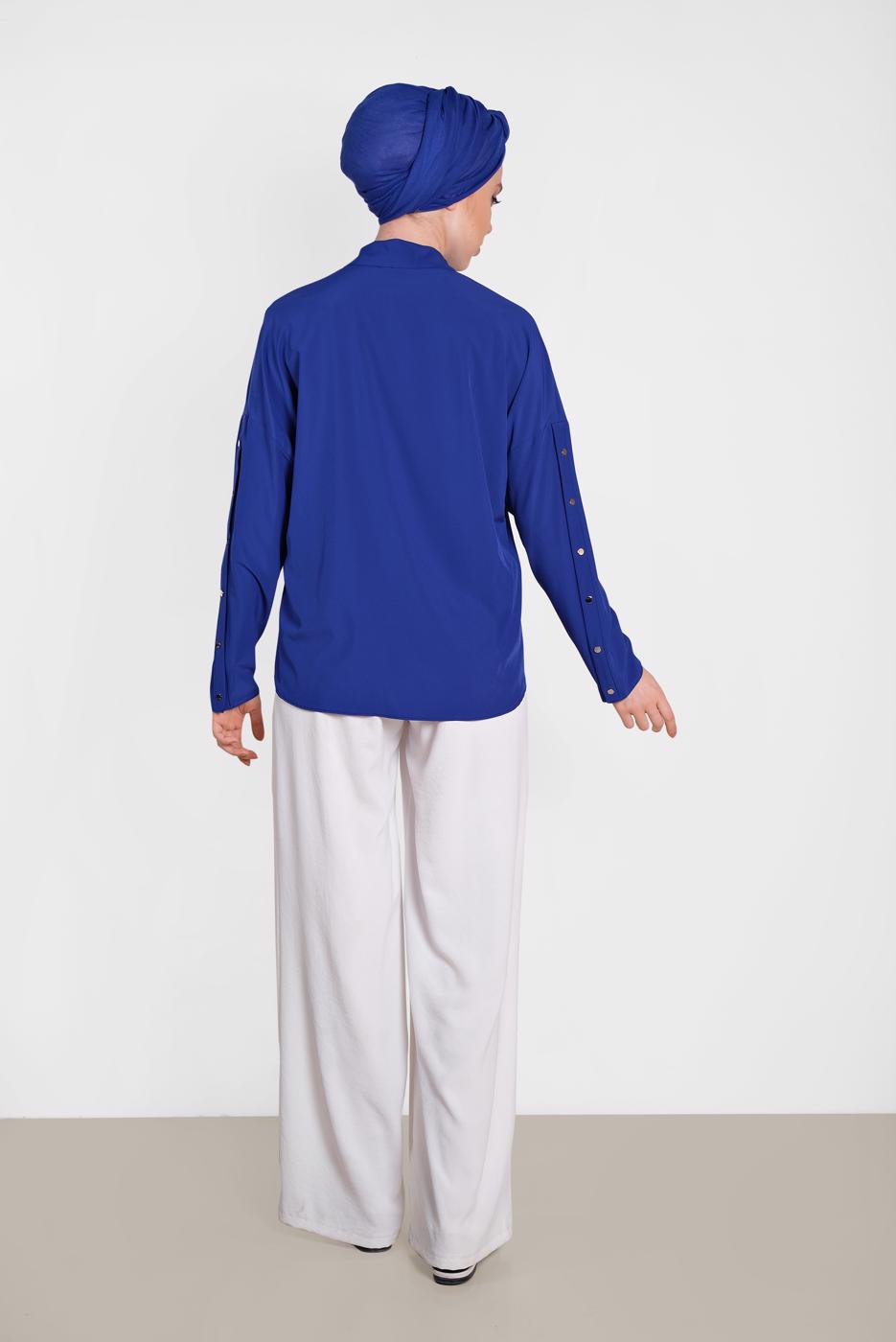 Tesettür giyim LACİVERT ALVİNA KOL DETAYLI BLUZ 4431