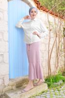 Hijab clothing CREAM SLEEVES STUDDED BLOUSE 4431