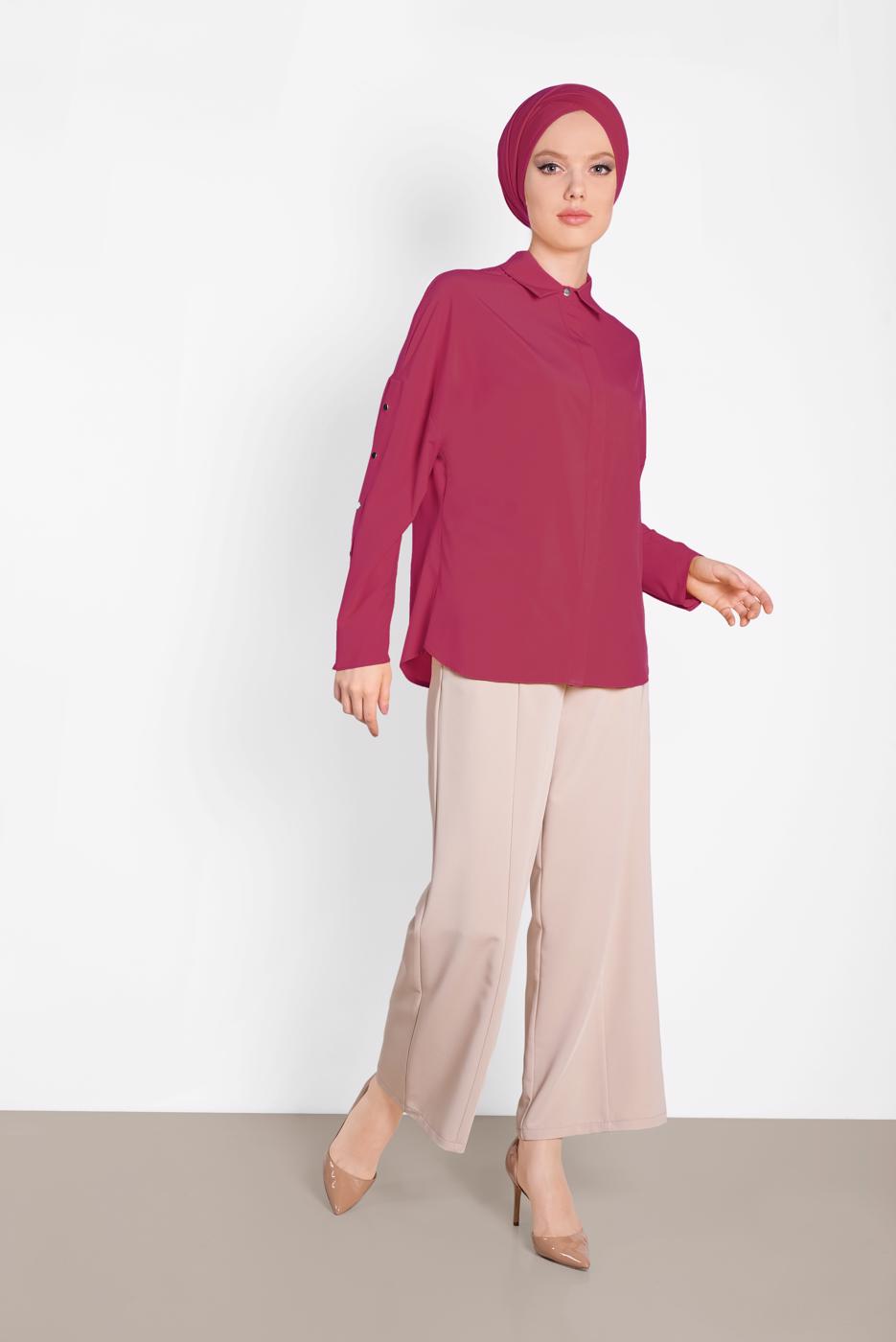 Tesettür giyim FUŞYA ALVİNA KOL DETAYLI BLUZ 4431