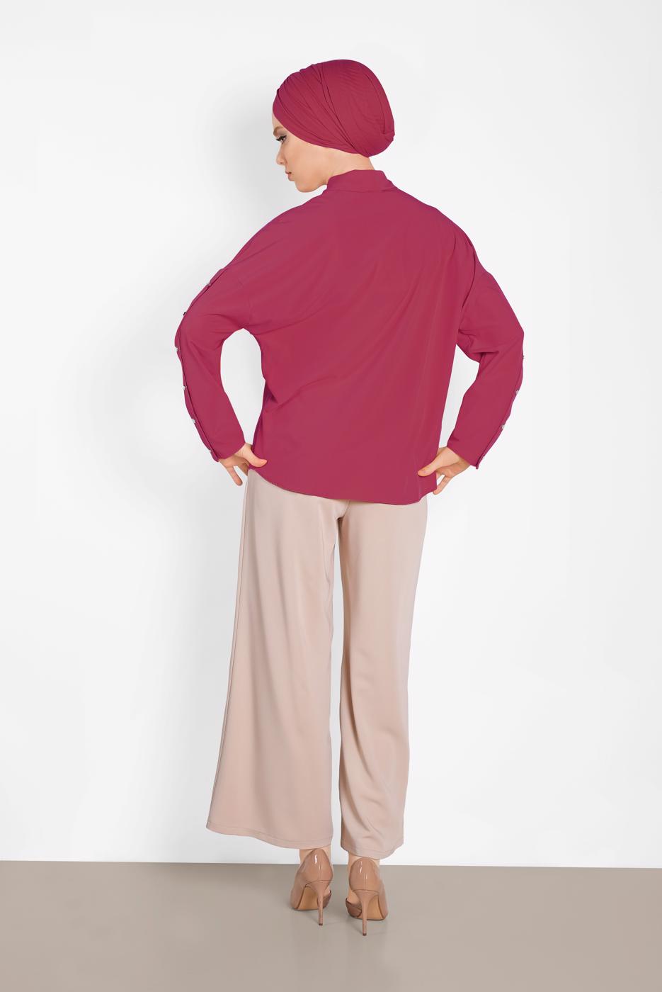 Tesettür giyim FUŞYA ALVİNA KOL DETAYLI BLUZ 4431