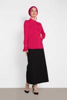 Tesettür giyim FUŞYA ALVİNA YAKASI FIRFIR DETAYLI BLUZ 4459