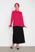Tesettür giyim FUŞYA ALVİNA YAKASI FIRFIR DETAYLI BLUZ 4459
