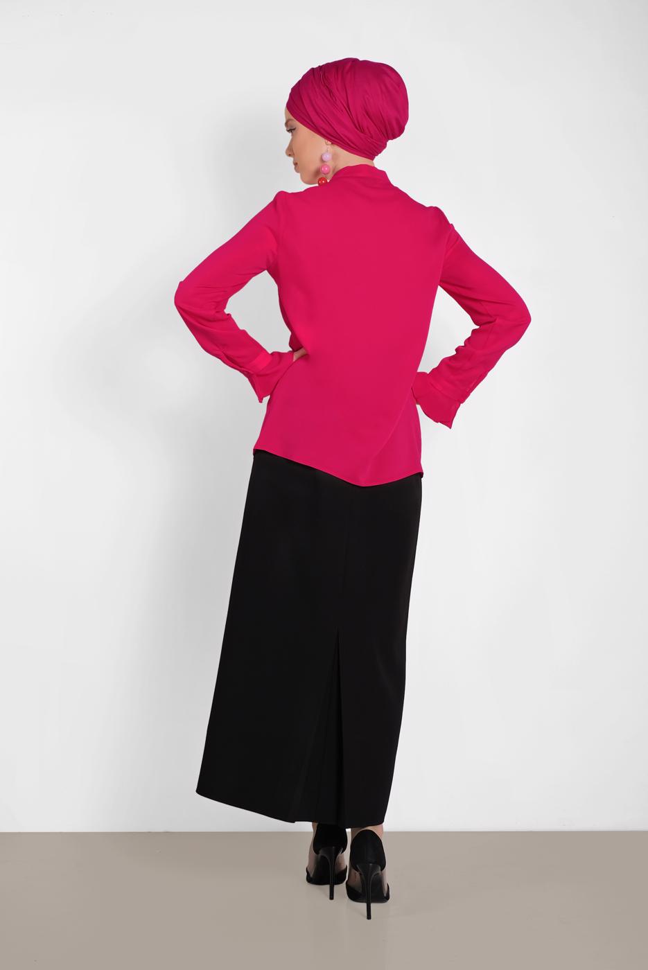 Tesettür giyim FUŞYA ALVİNA YAKASI FIRFIR DETAYLI BLUZ 4459