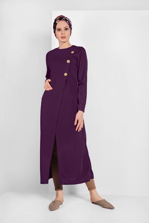 Tesettür giyim  ASİMETRİK KESİM DÜĞME DETAYLI TUNİK 4616 - TRENDTESETTÜR