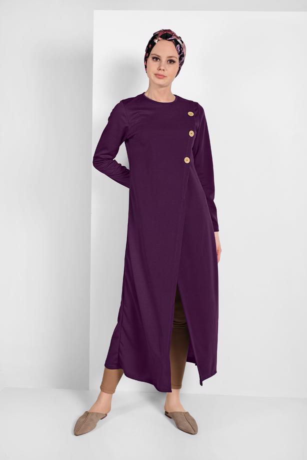 Tesettür giyim  ASİMETRİK KESİM DÜĞME DETAYLI TUNİK 4616 - TRENDTESETTÜR