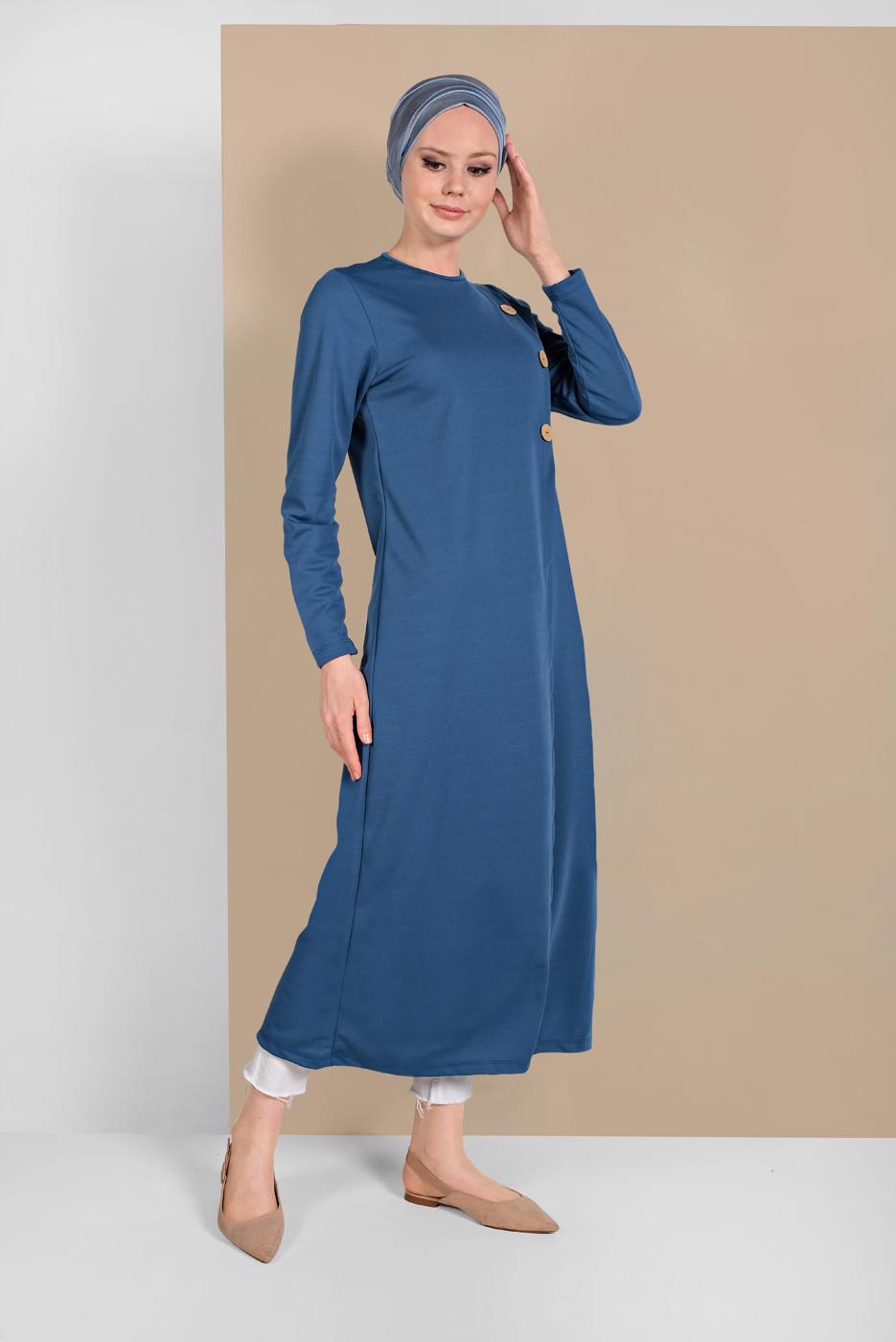 Vêtements hijab BLEU TUNIQUE ASYMÉTRIQUE BOUTONNÉE 4616 