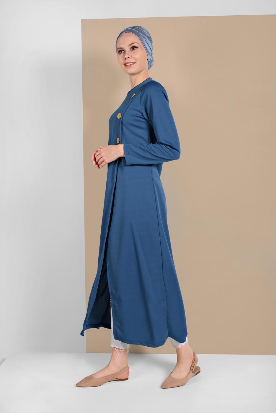 Vêtements hijab BLEU TUNIQUE ASYMÉTRIQUE BOUTONNÉE 4616 