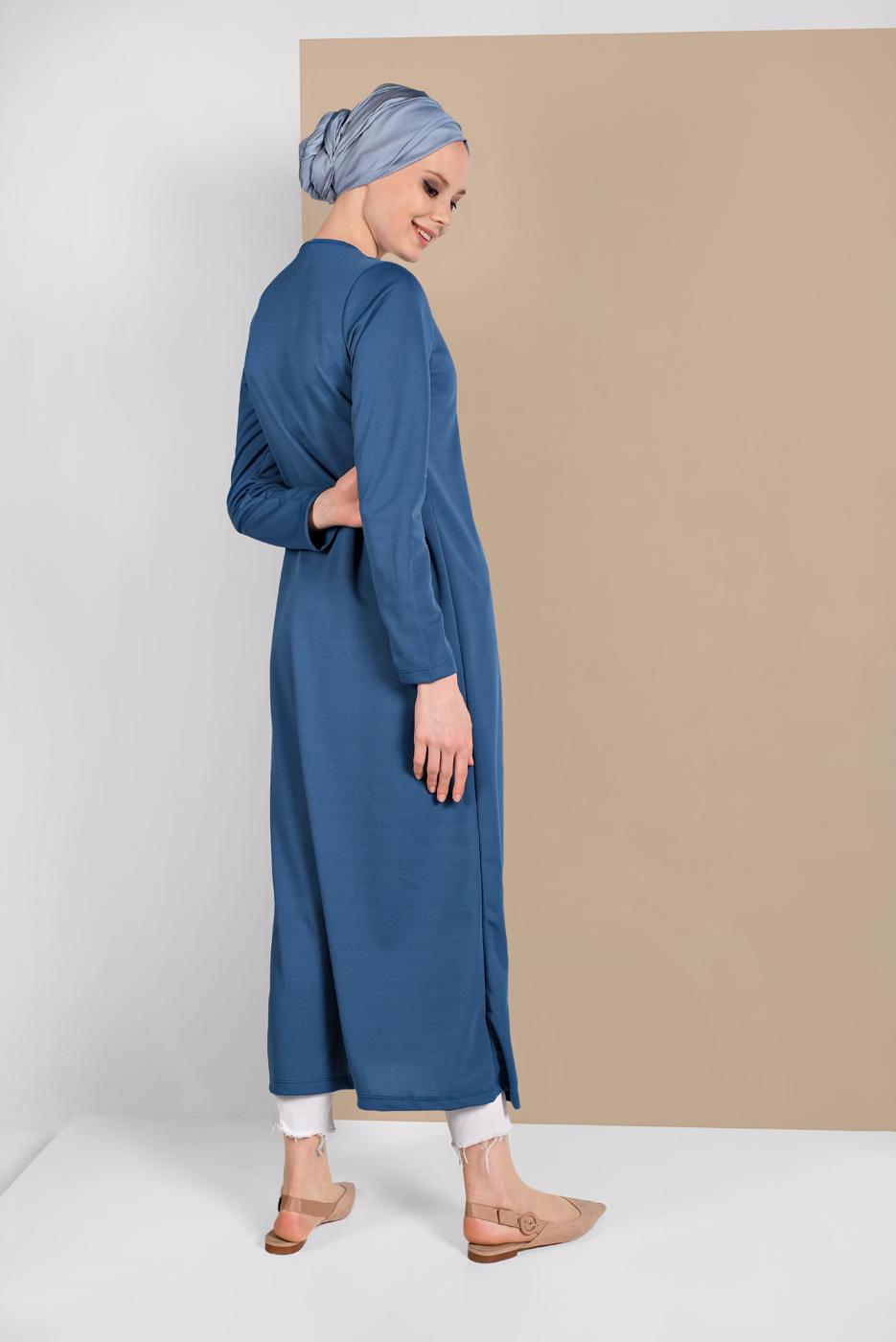 Vêtements hijab BLEU TUNIQUE ASYMÉTRIQUE BOUTONNÉE 4616 